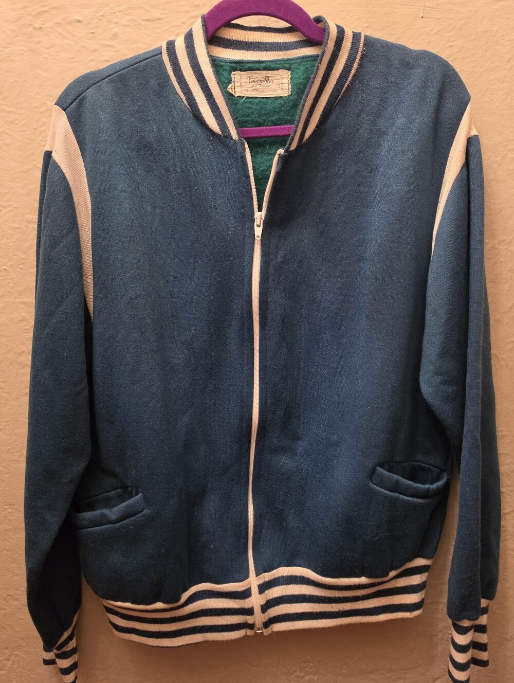 Vintage 60s 70s Made in Japan Track Jacket Green Fleece Bomber M